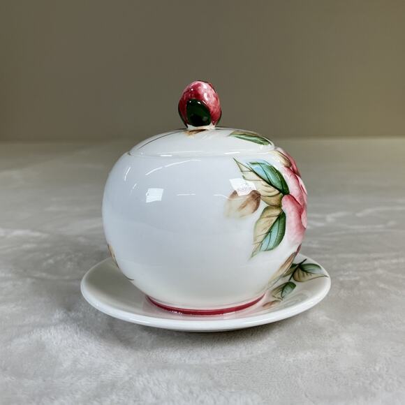 Lefton Handpainted Jelly/Jam Dish, Americana Rose Design 5”x 5” w/o Spoon Chrty - Picture 5 of 14